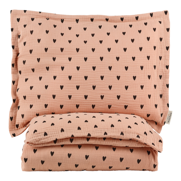 parure de lit gaze coeurs rose