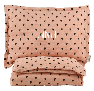 parure de lit gaze coeurs rose