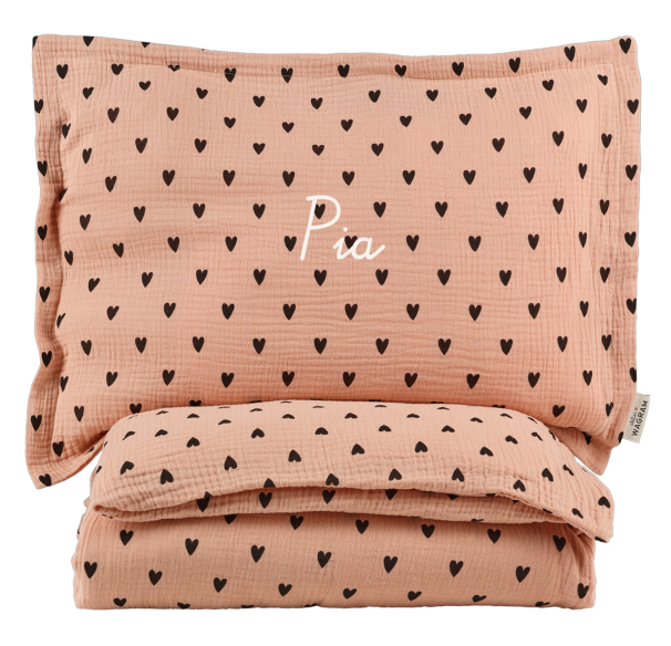parure de lit gaze coeurs rose