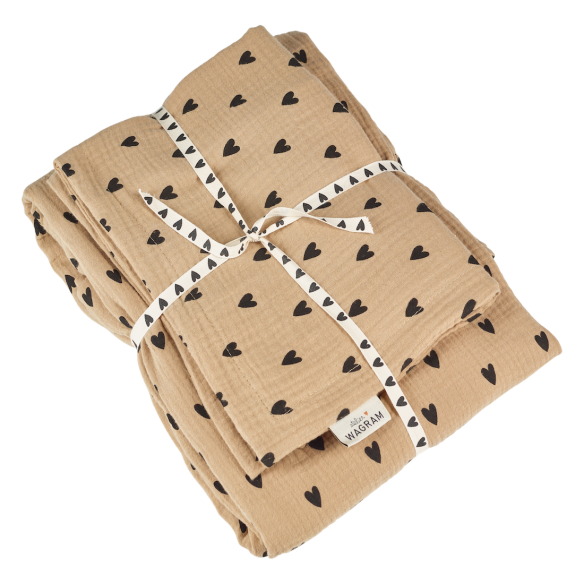 parure de lit gaze coeurs beige