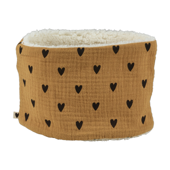snood bébé enfant gaze coeurs camel moumoute