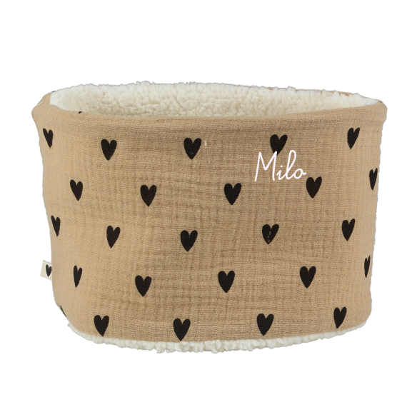 snood bébé enfant gaze coeurs beige moumoute