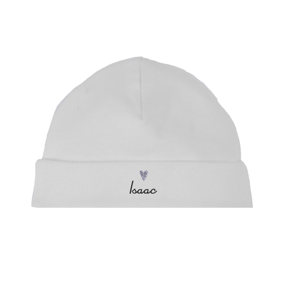 bonnet de naissance personnalisé en coton blanc