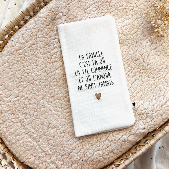 Protège livret de famille en gaze de coton écru personnalisable