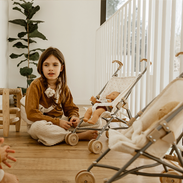 Poussette en gaze de coton camel