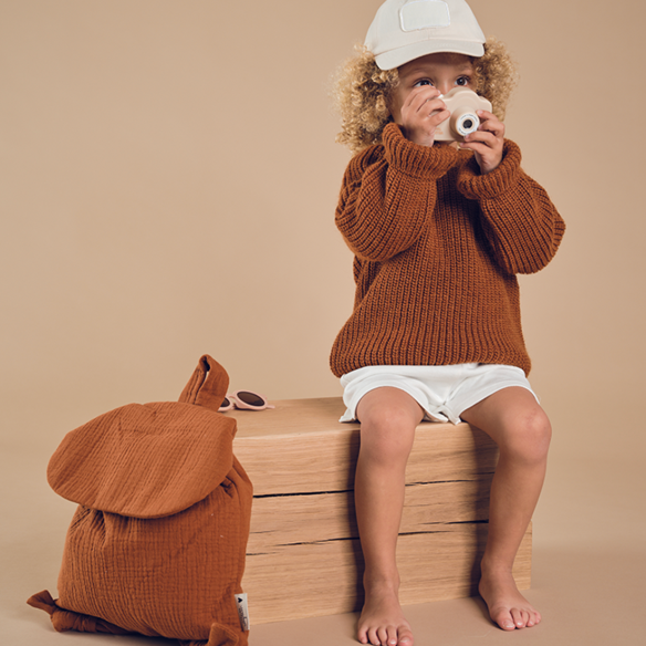 sac à dos pour enfant en gaze de coton caramel personnalisé