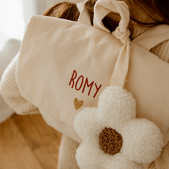 sac à dos velours ecru personnalisé