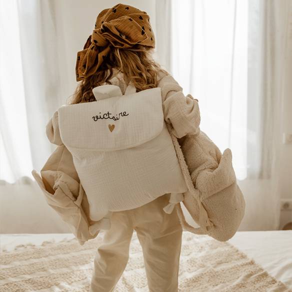 sac à dos velours ecru personnalisé