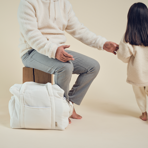 sac à langer en gaze de coton ecru personnalisé