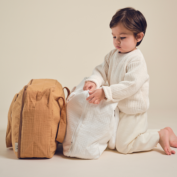mini valise en gaze de coton camel - sac week end