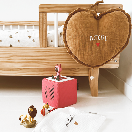 mobile musical coeur - veilleuse enfant gaze de coton camel