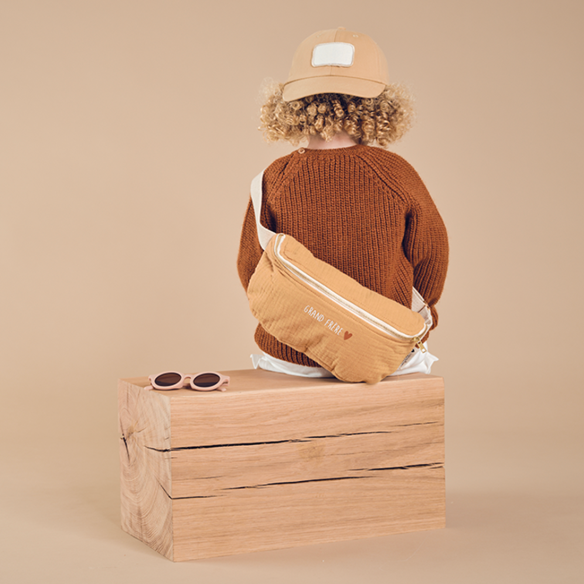 sac banane enfant gaze de coton camel