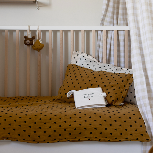 parure de lit gaze coeurs camel