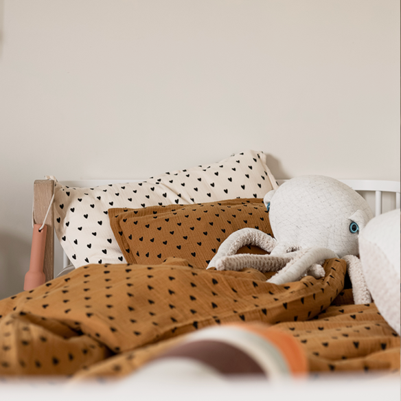 parure de lit gaze coeurs camel