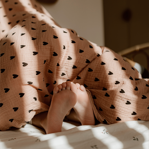 parure de lit gaze coeurs rose