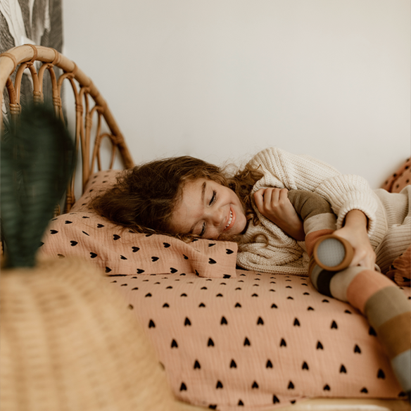 parure de lit gaze coeurs rose