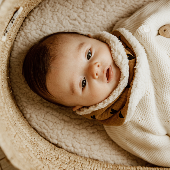 snood bébé enfant gaze camel moumoute