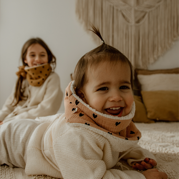 snood bébé enfant gaze camel moumoute