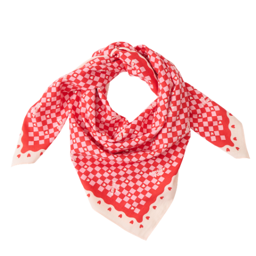 fond beige / motif rouge